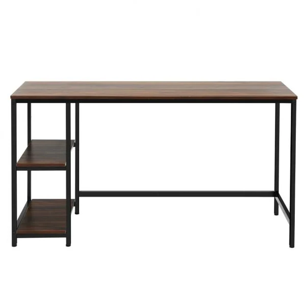 Table d'Ordinateur Industriel avec 2 Etagères de Rangement Ajustable Cadre Métallique 141 x 61 x 75 CM pour Bureau Salon Brun