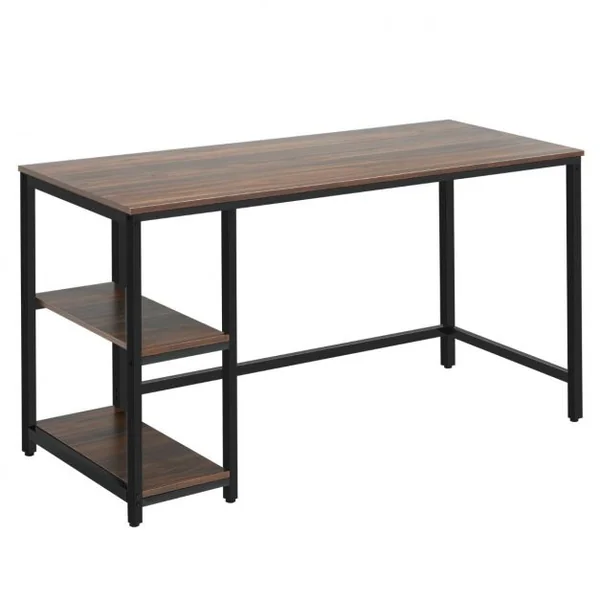 Table d'Ordinateur Industriel avec 2 Etagères de Rangement Ajustable Cadre Métallique 141 x 61 x 75 CM pour Bureau Salon Brun