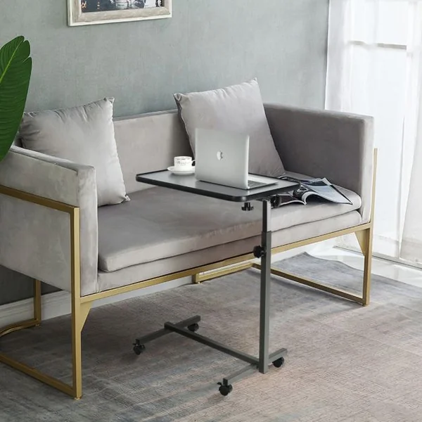 Table d’Ordinateur à Roulettes Table de Lit Portable en MDF+Fer Hauteur Réglable 69-113 cm avec 4 roulettes Gris