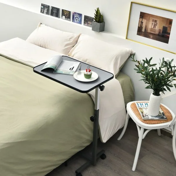 Table d’Ordinateur à Roulettes Table de Lit Portable en MDF+Fer Hauteur Réglable 69-113 cm avec 4 roulettes Gris