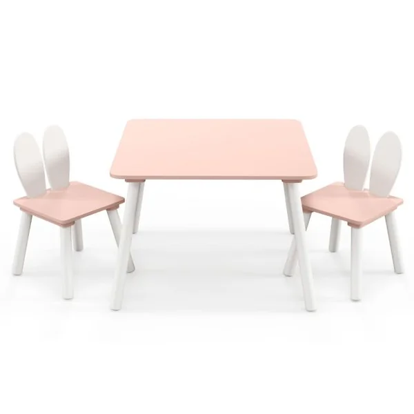 Table et 2 Chaises Enfants 3-6 Ans en Forme Lapin Chaises Ergonomique pour pour Jouer Dessiner Manger Blanc/Gris/Rose