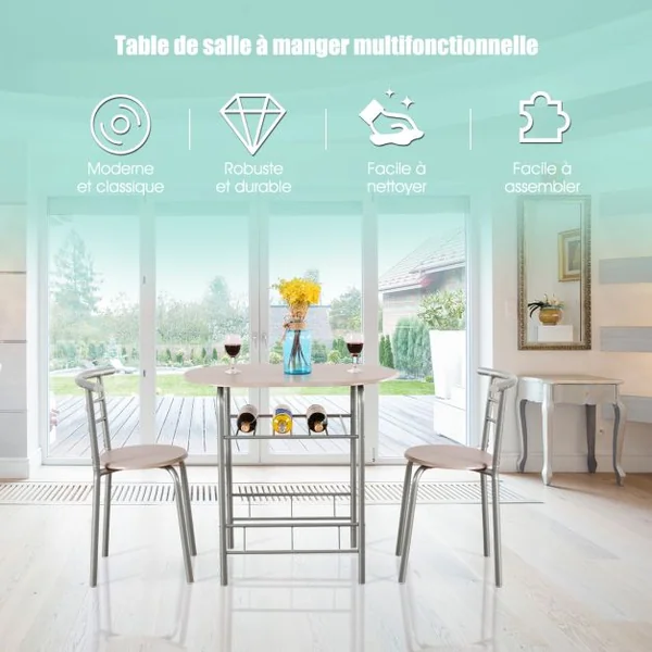 Table et Chaises de Cuisine Table et 2 Chaises Table et Chaises Salle à Manger MDF Gris