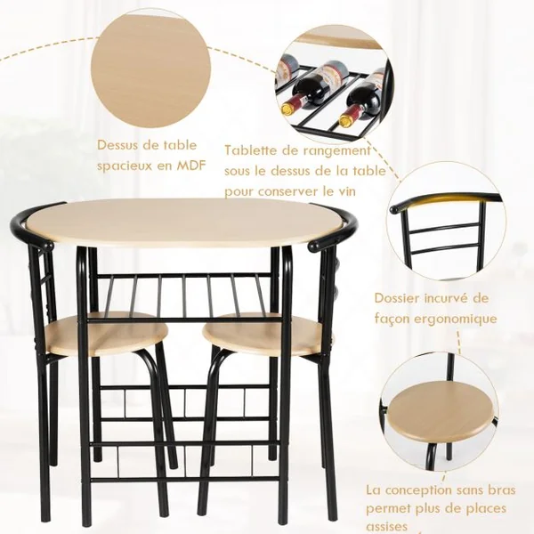 Table et Chaises de Cuisine Table et 2 Chaises Table et Chaises Salle à Manger MDF Naturel