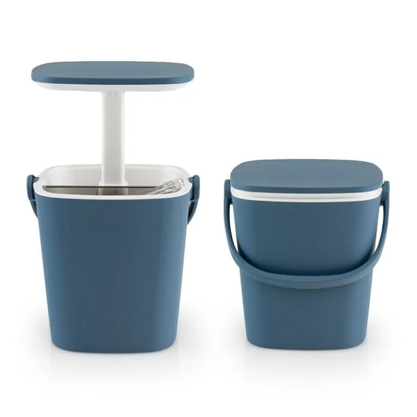 Table Glacière 15L 3 en 1 avec Compartiment de Rangement Pince à Glace Seau à Glace d'Extérieur en PP Résistant aux Intempéries Bleu/Noir