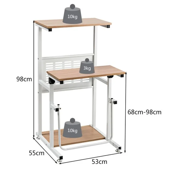 Table Informatique Assis-debout Bureau d'Ordinateur Réglable en Hauteur Poste de Travail avec Support d'Imprimante 55 x 53 x (68-98) cm