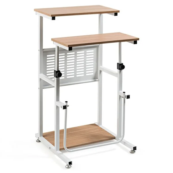 Table Informatique Assis-debout Bureau d'Ordinateur Réglable en Hauteur Poste de Travail avec Support d'Imprimante 55 x 53 x (68-98) cm