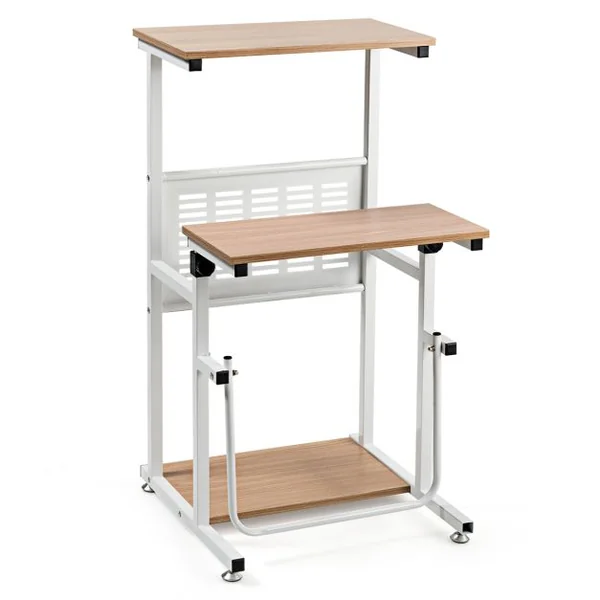 Table Informatique Assis-debout Bureau d'Ordinateur Réglable en Hauteur Poste de Travail avec Support d'Imprimante 55 x 53 x (68-98) cm