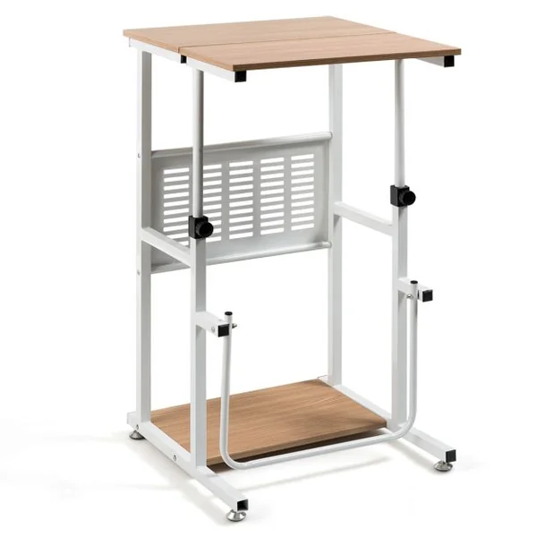 Table Informatique Assis-debout Bureau d'Ordinateur Réglable en Hauteur Poste de Travail avec Support d'Imprimante 55 x 53 x (68-98) cm