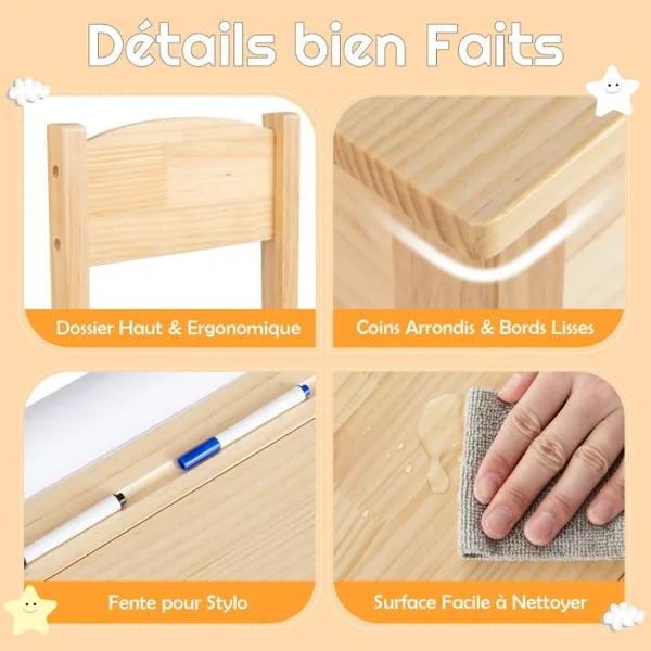 Table Multi-activités avec Chaise Table D'art et D'artisanat pour Enfants Support de Rouleau de Papier Rangement Rouleau de Papier 2 Marqueurs Naturel