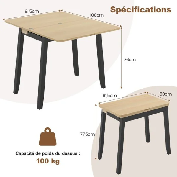 Table Pliante Cuisine Table Extensible pour 4 Personnes Table a Manger Extensible avec Rangement Caché Table Rabattable 50-100 cm Blanc