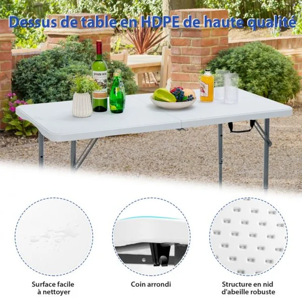 Table Pliante Table de Pique-nique avec 3 Hauteurs Réglables Table de Salle à Manger Portable pour Camping Fête