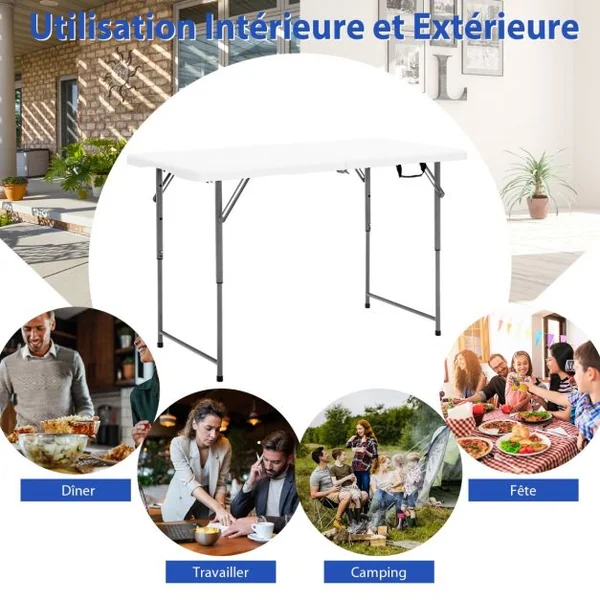Table Pliante Table de Pique-nique avec 3 Hauteurs Réglables Table de Salle à Manger Portable pour Camping Fête