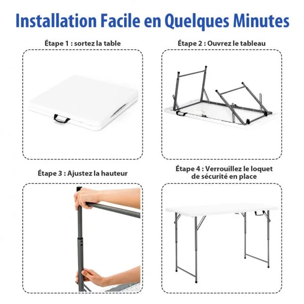 Table Pliante Table de Pique-nique avec 3 Hauteurs Réglables Table de Salle à Manger Portable pour Camping Fête