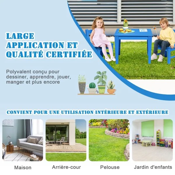 Table pour Enfants en PEHD anti-Décoloration pour Intérieur / Extérieur 64,5 x 64,5 x 51 cm (L x l x H) Bleu
