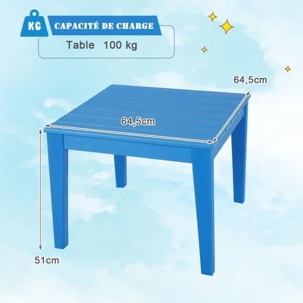 Table pour Enfants en PEHD anti-Décoloration pour Intérieur / Extérieur 64,5 x 64,5 x 51 cm (L x l x H) Bleu