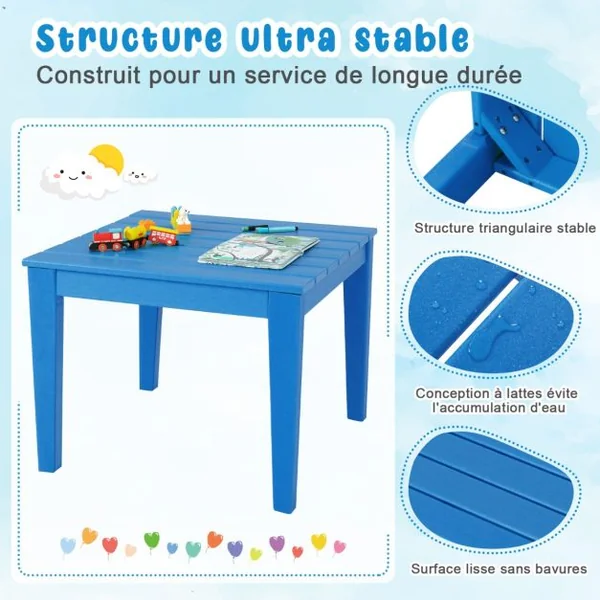 Table pour Enfants en PEHD anti-Décoloration pour Intérieur / Extérieur 64,5 x 64,5 x 51 cm (L x l x H) Bleu