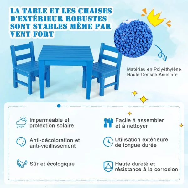 Table pour Enfants en PEHD anti-Décoloration pour Intérieur / Extérieur 64,5 x 64,5 x 51 cm (L x l x H) Bleu