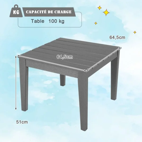 Table pour Enfants en PEHD anti-Décoloration pour Intérieur / Extérieur 64,5 x 64,5 x 51 cm (L x l x H) Gris