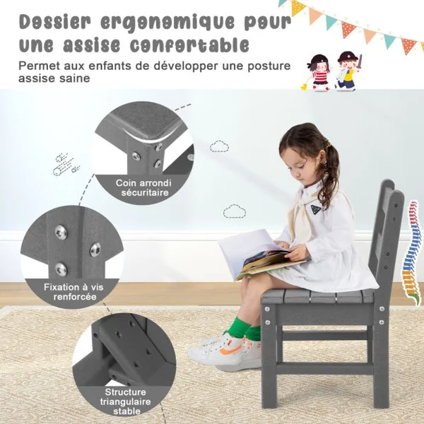 Table pour Enfants en PEHD anti-Décoloration pour Intérieur / Extérieur 64,5 x 64,5 x 51 cm (L x l x H) Gris