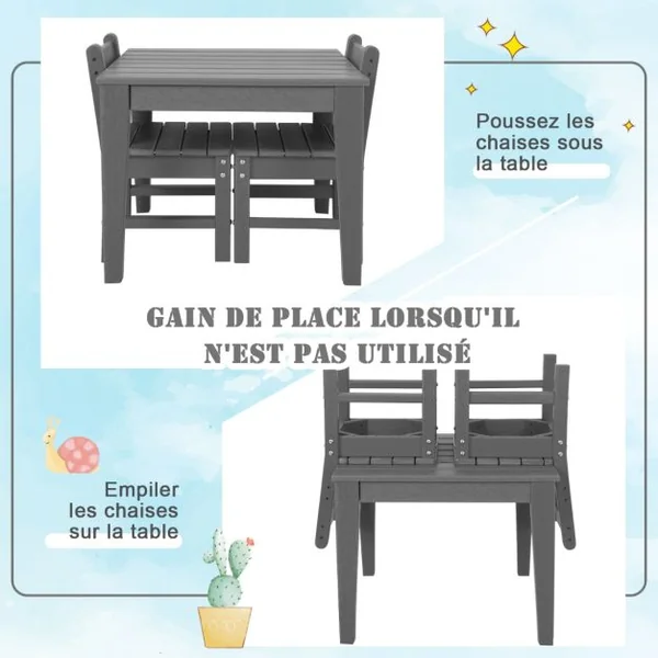 Table pour Enfants en PEHD anti-Décoloration pour Intérieur / Extérieur 64,5 x 64,5 x 51 cm (L x l x H) Gris