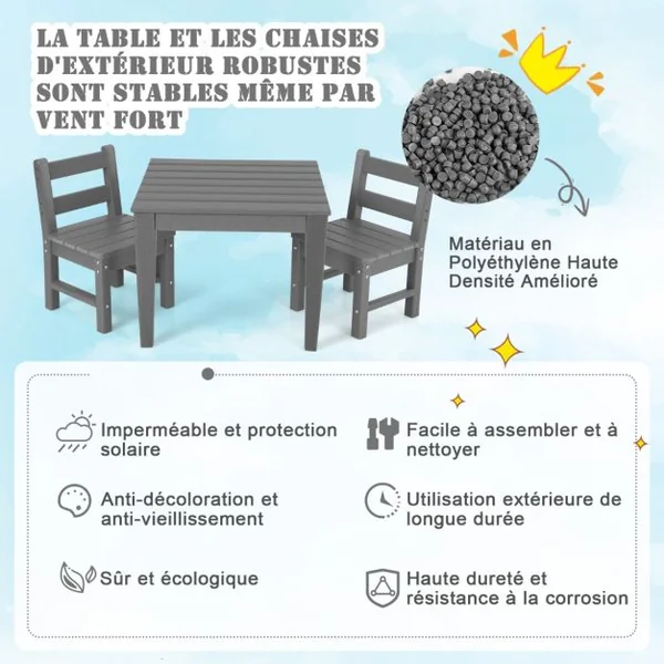 Table pour Enfants en PEHD anti-Décoloration pour Intérieur / Extérieur 64,5 x 64,5 x 51 cm (L x l x H) Gris