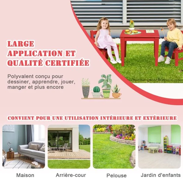 Table pour Enfants en PEHD anti-Décoloration pour Intérieur / Extérieur 64,5 x 64,5 x 51 cm (L x l x H) Rouge
