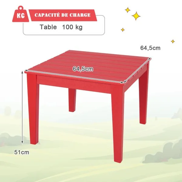 Table pour Enfants en PEHD anti-Décoloration pour Intérieur / Extérieur 64,5 x 64,5 x 51 cm (L x l x H) Rouge