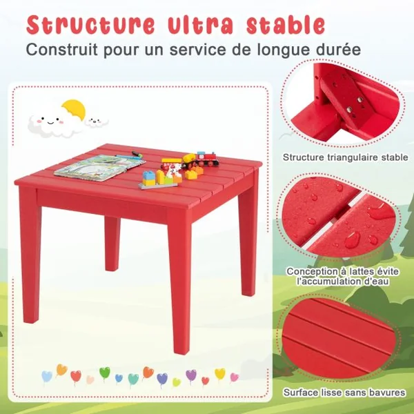 Table pour Enfants en PEHD anti-Décoloration pour Intérieur / Extérieur 64,5 x 64,5 x 51 cm (L x l x H) Rouge
