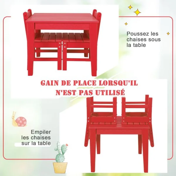 Table pour Enfants en PEHD anti-Décoloration pour Intérieur / Extérieur 64,5 x 64,5 x 51 cm (L x l x H) Rouge