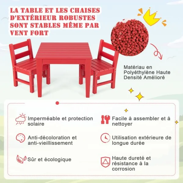 Table pour Enfants en PEHD anti-Décoloration pour Intérieur / Extérieur 64,5 x 64,5 x 51 cm (L x l x H) Rouge
