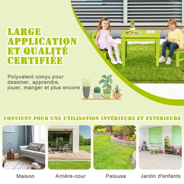Table pour Enfants en PEHD anti-Décoloration pour Intérieur / Extérieur 64,5 x 64,5 x 51 cm (L x l x H) Vert
