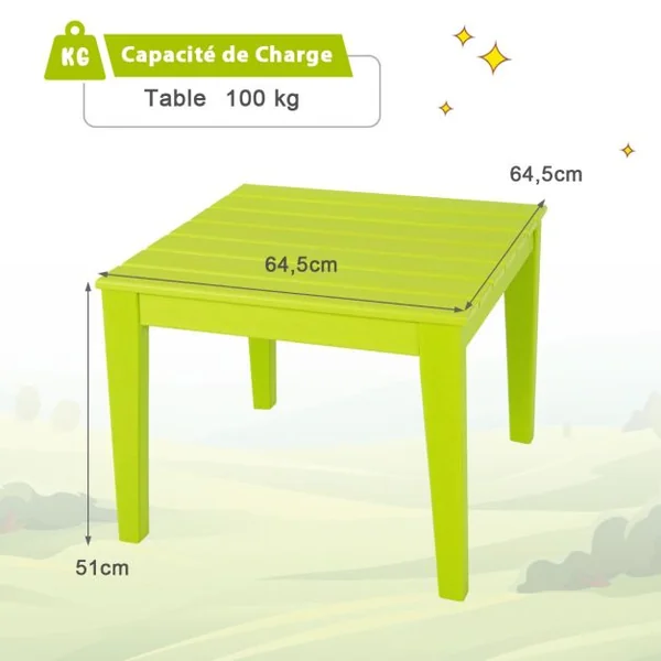 Table pour Enfants en PEHD anti-Décoloration pour Intérieur / Extérieur 64,5 x 64,5 x 51 cm (L x l x H) Vert