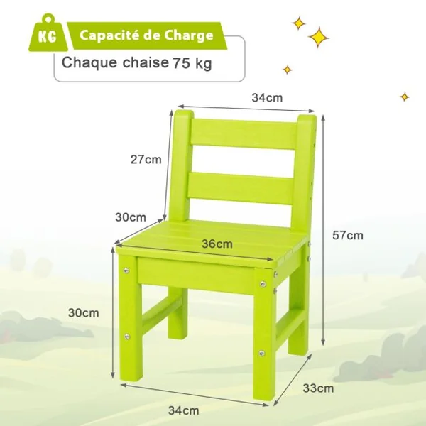 Table pour Enfants en PEHD anti-Décoloration pour Intérieur / Extérieur 64,5 x 64,5 x 51 cm (L x l x H) Vert