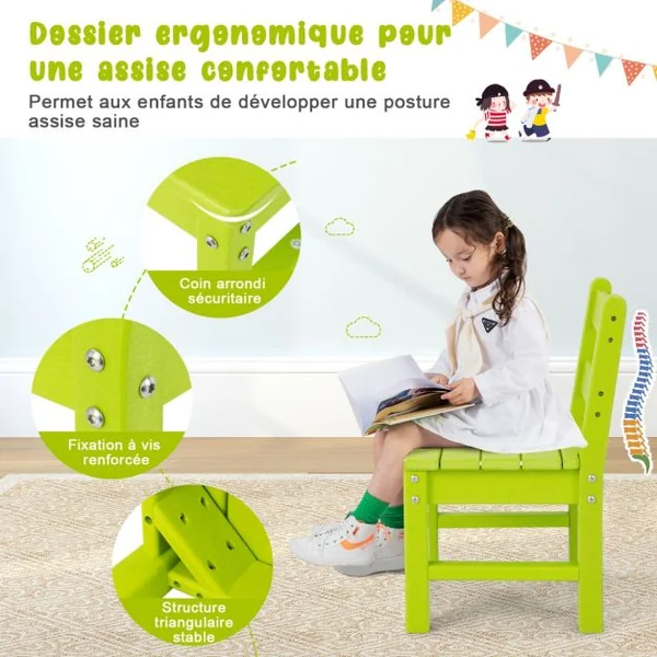 Table pour Enfants en PEHD anti-Décoloration pour Intérieur / Extérieur 64,5 x 64,5 x 51 cm (L x l x H) Vert