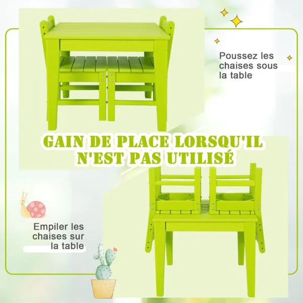 Table pour Enfants en PEHD anti-Décoloration pour Intérieur / Extérieur 64,5 x 64,5 x 51 cm (L x l x H) Vert