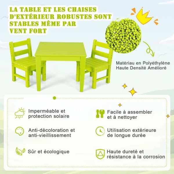 Table pour Enfants en PEHD anti-Décoloration pour Intérieur / Extérieur 64,5 x 64,5 x 51 cm (L x l x H) Vert
