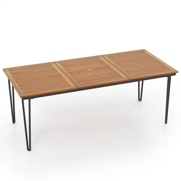 Table pour Jardin de 200 Cm Table d'extérieur pour 8 Personnes avec Trou pour Parasol de 5 Cm Pieds en Métal et Repose-pied Réglables