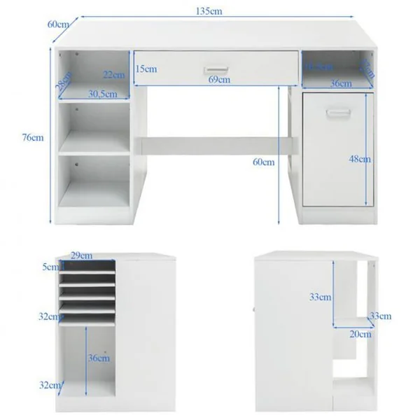 Table pour Machine à Coudre -12 Etagères et 2 Tiroirs Table d'Artisanat et de Coupe Blanc