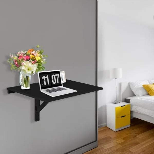 Table Rabattable Murale Plateaux Pliable 80×60cm (L x l)-Meuble Foyers pour Etudiants Appartements Cuisine Noir/Blanc/Natural/Gris