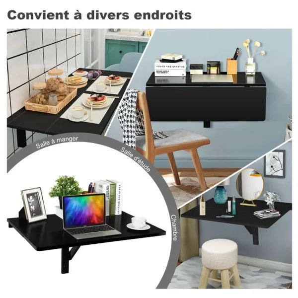 Table Rabattable Murale Plateaux Pliable 80×60cm (L x l)-Meuble Foyers pour Etudiants Appartements Cuisine Noir/Blanc/Natural/Gris