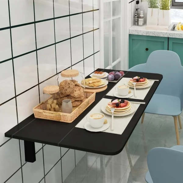 Table Rabattable Murale Plateaux Pliable 80×60cm (L x l)-Meuble Foyers pour Etudiants Appartements Cuisine Noir/Blanc/Natural/Gris