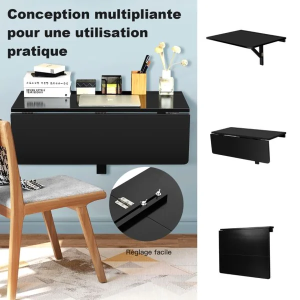 Table Rabattable Murale Plateaux Pliable 80×60cm (L x l)-Meuble Foyers pour Etudiants Appartements Cuisine Noir/Blanc/Natural/Gris