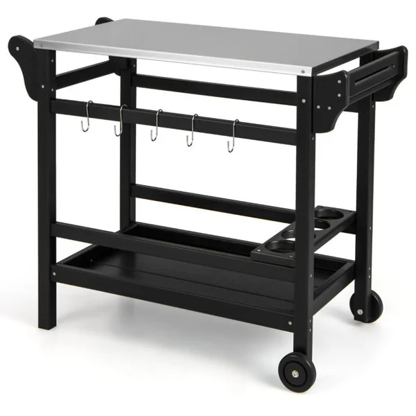 Table Roulante Table de Préparation avec Poignée et Roues Plateau en Acier Inoxydable Support de Bouteilles 105x54x85cm Charge 115+35kg Noir