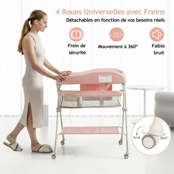 Table à Langer 3 en 1 Pliante Hauteur Réglable à 3 Niveaux Panier de Rangement Tissu Imperméable Bleu/Gris/Rose