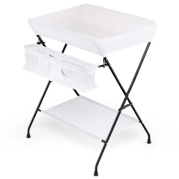 Table à Langer Bébé Pliable avec Panier de Rangement et Etagère à 3 Compartiments 4 Côtés Surélevés Charge 11kg 12 Mois Blanc