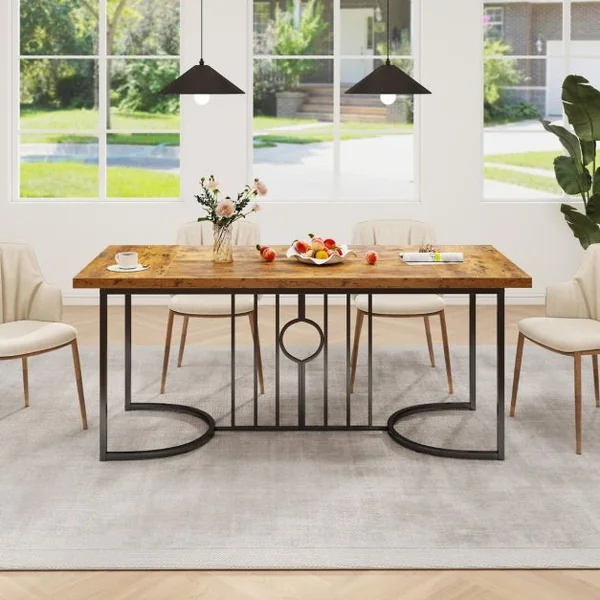 Table à Manger en Bois de 180 cm pour 6 à 8 Personnes Table de Cuisine Rectangulaire avec Plateau en Bois Capacité 135 Kg Marron