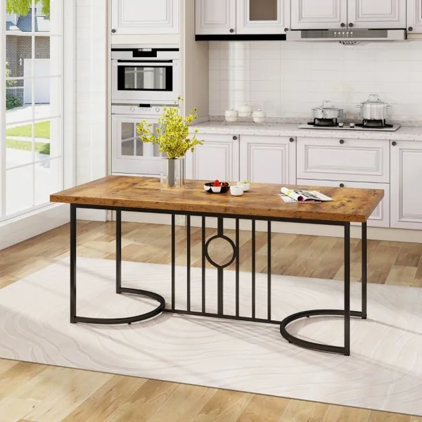 Table à Manger en Bois de 180 cm pour 6 à 8 Personnes Table de Cuisine Rectangulaire avec Plateau en Bois Capacité 135 Kg Marron