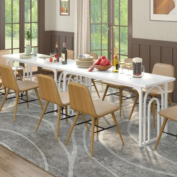 Table à Manger pour 6-8 Personnes Table de Cuisine Rectangulaire de 160 CM Style Ferme avec Pieds Métalliques Robustes Blanc