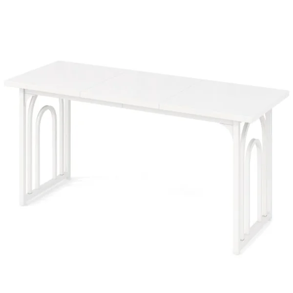 Table à Manger pour 6-8 Personnes Table de Cuisine Rectangulaire de 160 CM Style Ferme avec Pieds Métalliques Robustes Blanc