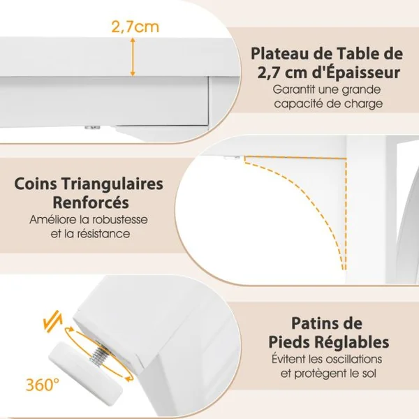 Table à Manger pour 6-8 Personnes Table de Cuisine Rectangulaire de 160 CM Style Ferme avec Pieds Métalliques Robustes Blanc